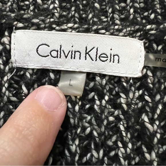 Calvin Klein Large Black White Gray Heathered Long Sleeve Raw Hem Sweater O - Picture 3 of 4